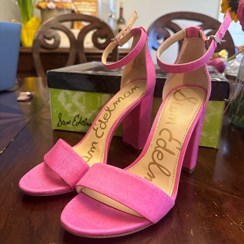 Sam Edelman Yaro Bright Pink Silk Heels Size 8
